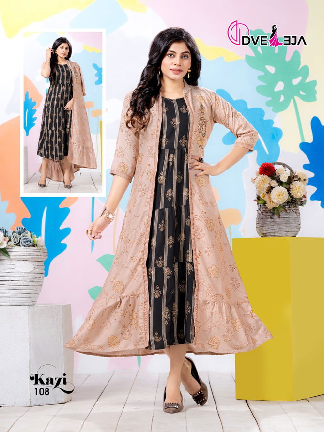 Dveeja Kazi Fancy Designer Regular Wear Rayon Kurti With Jacket Collection